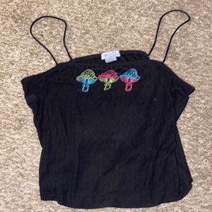 Black crop tank top with mushrooms